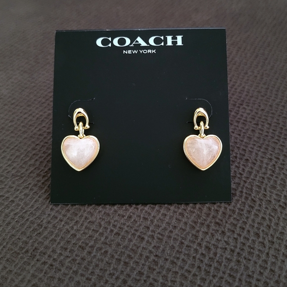 Coach Carved Rose🌹Quartz Heart💕 Drop Earrings - Picture 6 of 12